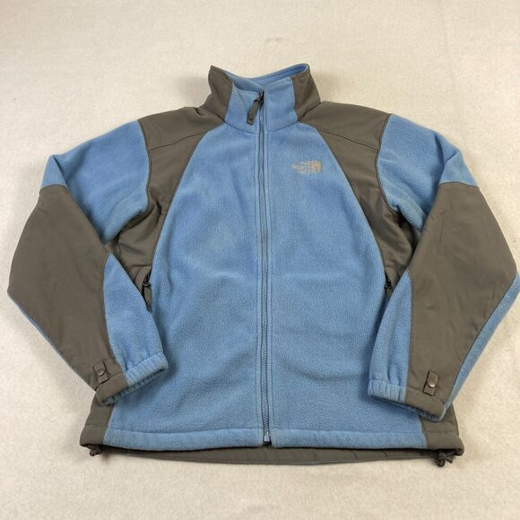 The North Face Fleece Jacket Women's Medium Blue Color Block Soft Shell Full Zip - Picture 1 of 11